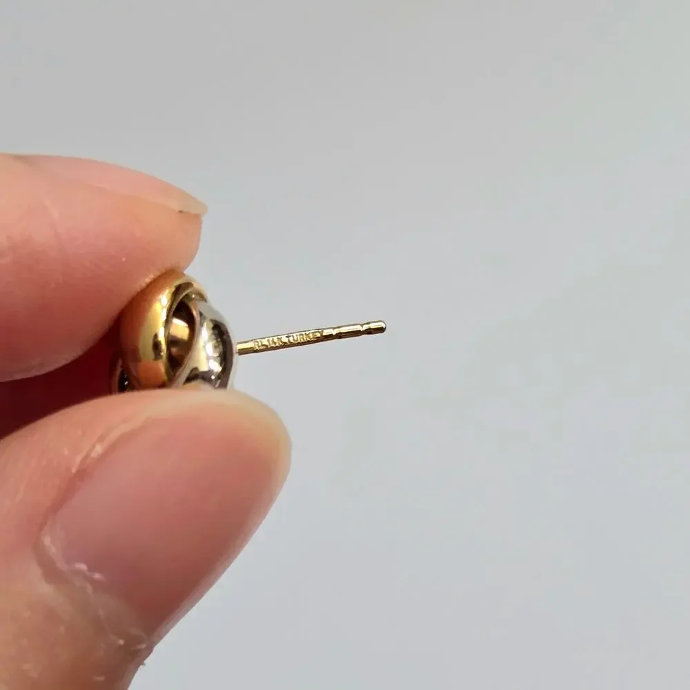 Tri Tone 14K Solid Gold Love Knot Stud Earrings